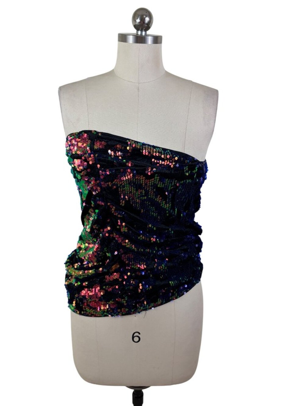 Shein Bae Iridescent Sequin 70s Disco Retro Tube Top Medium Ruched Rave Glam